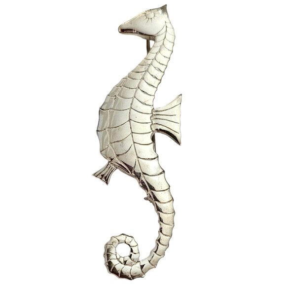 Sterling Silver Seahorse Brooch Pin Signed By Maker L502 - Picture 1 of 11